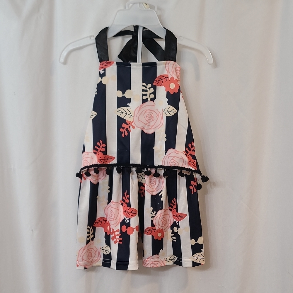 Floral Striped Halter Shirt With Matching Shorts